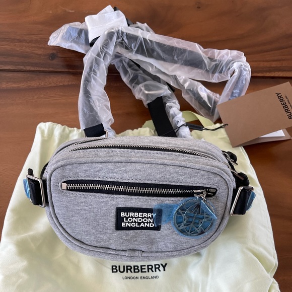 BURBERRY Light Pebble Grey Unisex Logo Applique Cotton Jersey Cannon Belt Pack - Picture 3 of 15